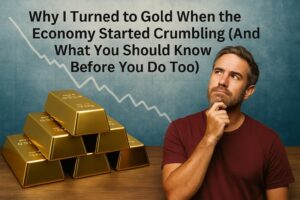 gold bars and a man looking up